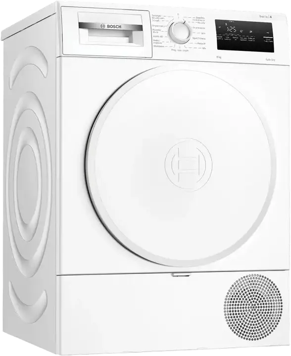 Bosch Series 4 WTH83277PL Heat Pump Clothes Dryer, 8 kg Capacity, Energy Class D, Front Loading Freestanding, 15 Programs, LED Display, White