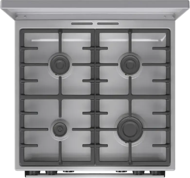 Комбинированная плита Gorenje GKS6C71XF, электродуховка 71 л класс A, 4 газовые конфорки, чугунные решетки, AquaClean, нержавеющая сталь, 60x60 см