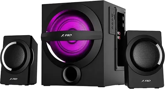 Sistem Difuzoare Multimedia F&D A140X 2.1 Canale, 37W RMS, Bluetooth 5.0, USB, Radio FM, lemn MDF, Iluminare LED, Telecomanda, Negru