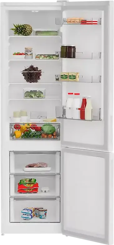 Indesit INKS 1401 W4E Combi Refrigerator, Bottom Freezer, 386L Net Volume, Energy Class E, White, LED Lighting, Tempered Glass Shelves, 202.5 cm Height
