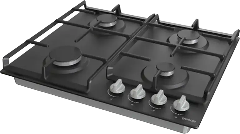 Gorenje G 642 AB Built-in Gas Hob, 4 Burners, Stainless Steel Surface, Cast Iron Grates, Electric Ignition, Gas Control, 60 cm Width, Black