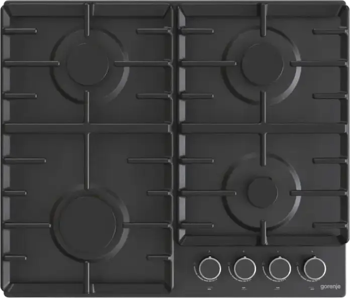 Gorenje G 642 AB Built-in Gas Hob, 4 Burners, Stainless Steel Surface, Cast Iron Grates, Electric Ignition, Gas Control, 60 cm Width, Black