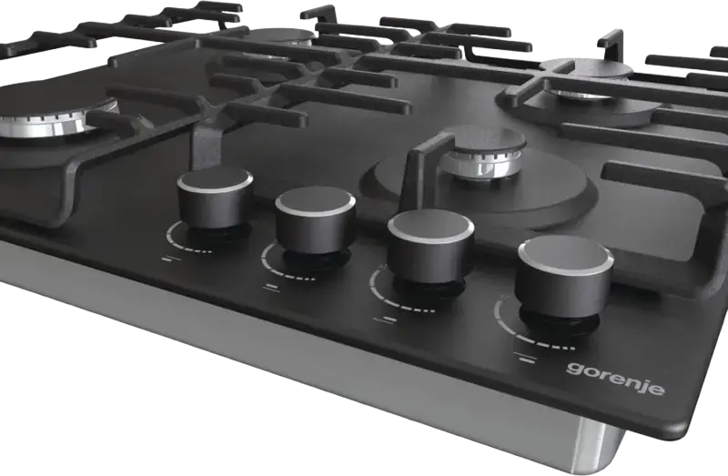 Gorenje G 642 AB Built-in Gas Hob, 4 Burners, Stainless Steel Surface, Cast Iron Grates, Electric Ignition, Gas Control, 60 cm Width, Black