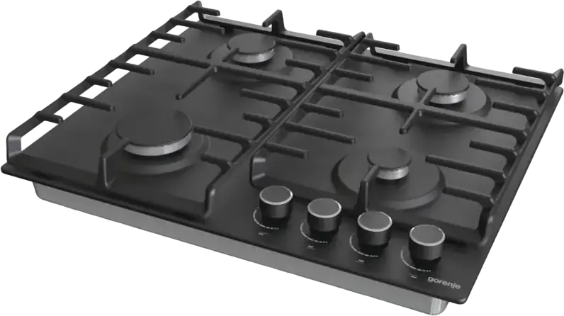 Gorenje G 642 AB Built-in Gas Hob, 4 Burners, Stainless Steel Surface, Cast Iron Grates, Electric Ignition, Gas Control, 60 cm Width, Black