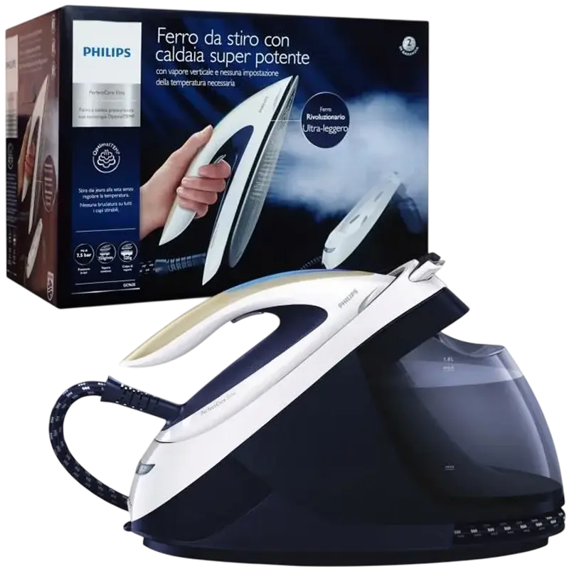 Philips PerfectCare Elite GC9635/20 Steam Generator Iron, 2700W, 7.5 bar Pressure, T-ionic Glide Soleplate, OptimalTEMP Technology, 1800ml Tank, Blue