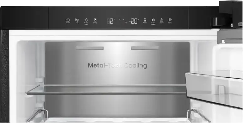 Frigider Combinat Hisense RB3K330SAIC, Total No Frost, 330L, Compresor Inverter, Metal-Tech Cooling, Wi-Fi ConnectLife, Negru, 185cm