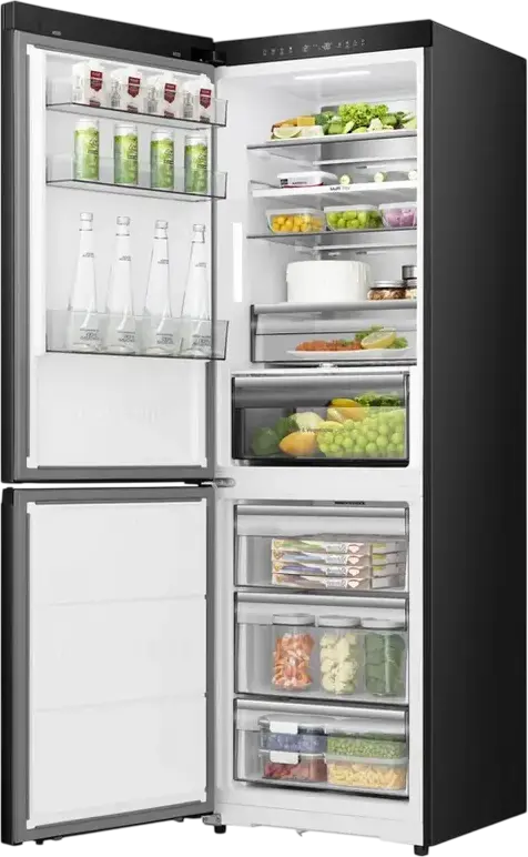 Frigider Combinat Hisense RB3K330SAIC, Total No Frost, 330L, Compresor Inverter, Metal-Tech Cooling, Wi-Fi ConnectLife, Negru, 185cm