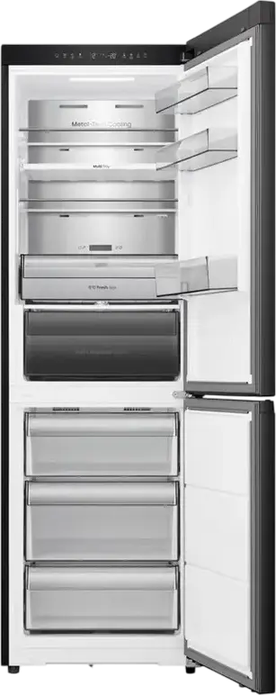 Frigider Combinat Hisense RB3K330SAIC, Total No Frost, 330L, Compresor Inverter, Metal-Tech Cooling, Wi-Fi ConnectLife, Negru, 185cm