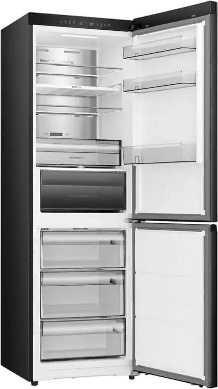 Frigider Combinat Hisense RB3K330SAIC, Total No Frost, 330L, Compresor Inverter, Metal-Tech Cooling, Wi-Fi ConnectLife, Negru, 185cm