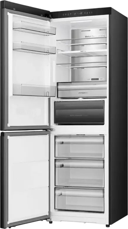 Frigider Combinat Hisense RB3K330SAIC, Total No Frost, 330L, Compresor Inverter, Metal-Tech Cooling, Wi-Fi ConnectLife, Negru, 185cm