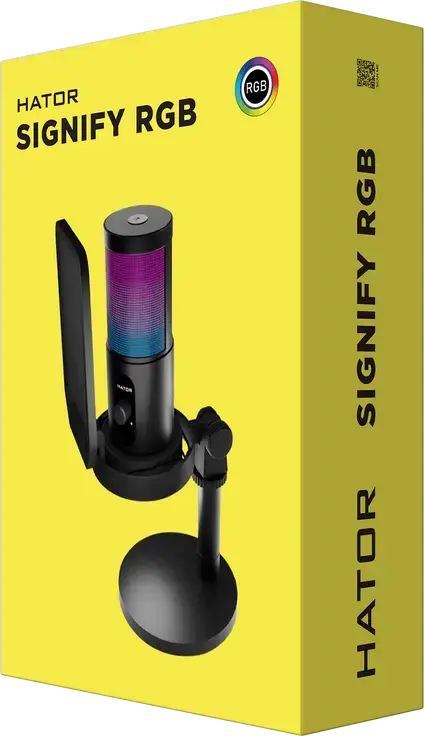Конденсаторный настольный микрофон HATOR Signify RGB (HTA-510), кардиоидный, 20Гц-16кГц, USB Type-C, RGB-подсветка, металлический корпус, черный