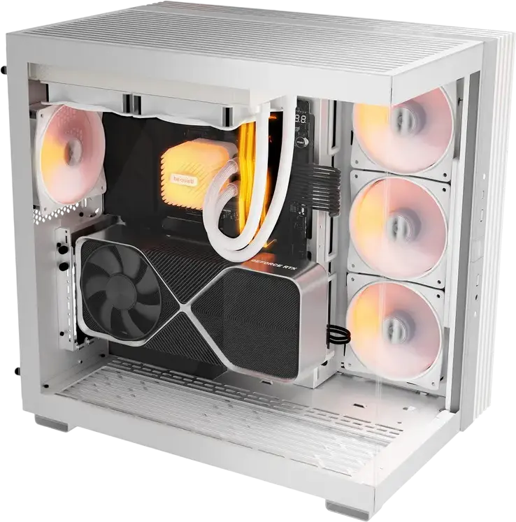 be quiet! Light Base 600 LX ATX Mid Tower Case, White, Panorama Tempered Glass, Dual Chamber, 4x Light Wings LX Fans, ARGB Strip, Backside Connector Support