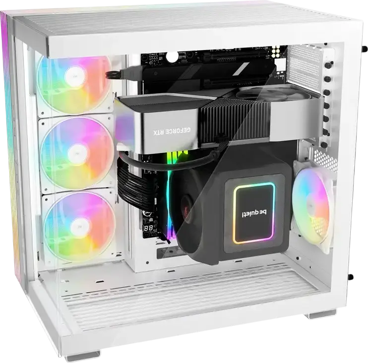 be quiet! Light Base 600 LX ATX Mid Tower Case, White, Panorama Tempered Glass, Dual Chamber, 4x Light Wings LX Fans, ARGB Strip, Backside Connector Support