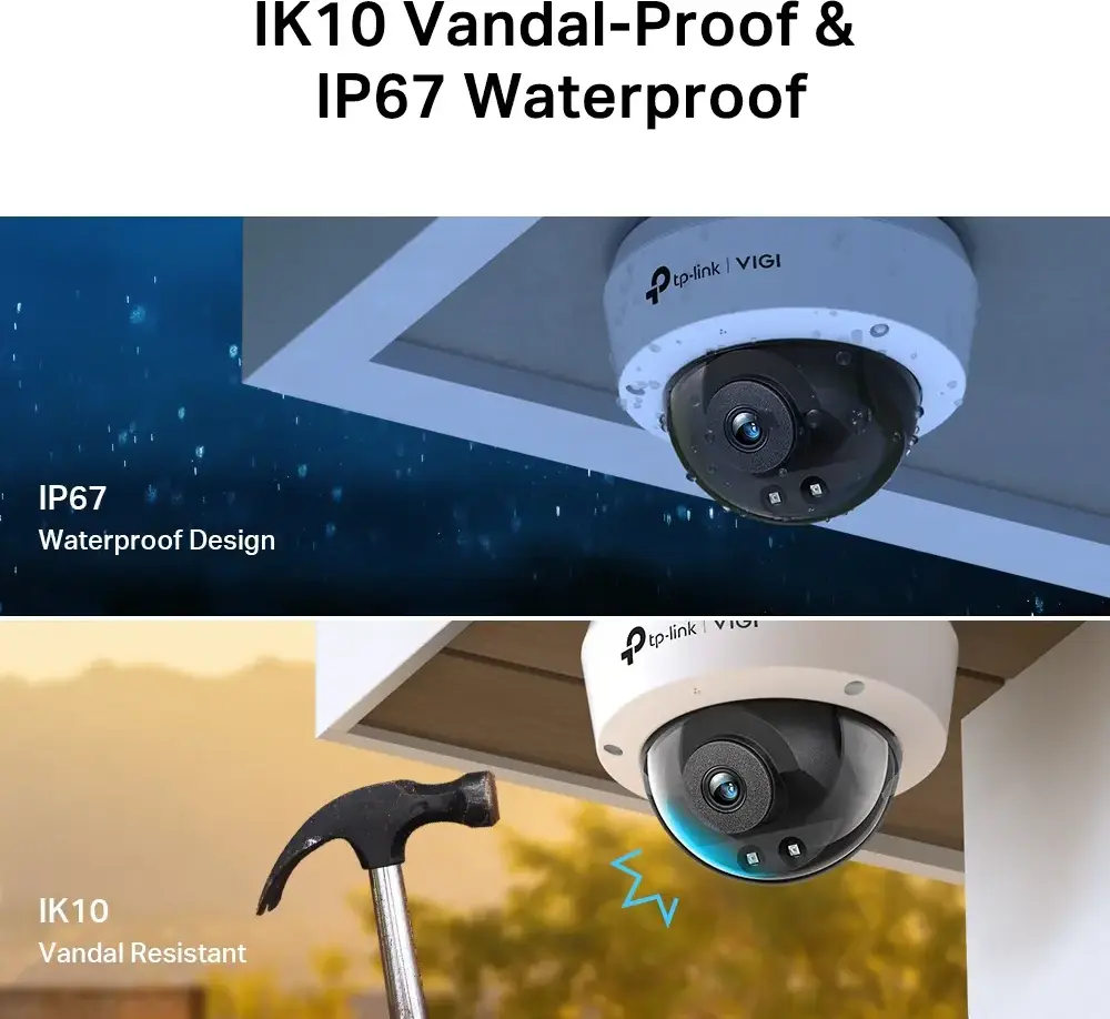 Camera Network Dome TP-Link VIGI C230i 3MP IR, Distanta Focală 4mm, Waterproof IP67, Vandal Proof IK10, PoE, Detectie AI Persoane si Vehicule, Microfon Incorporat, H.265+