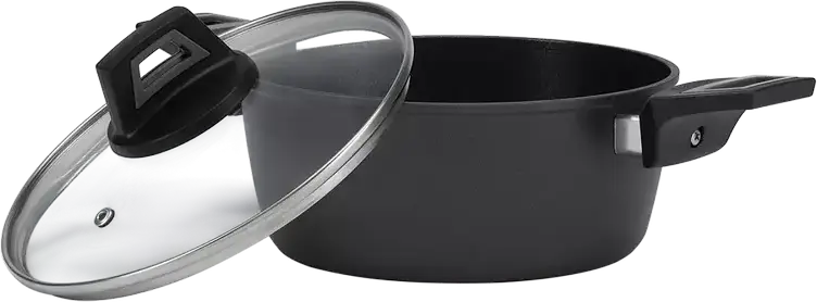 Polaris Graphit-20C Casserole Pot with Glass Lid, 2.2L, 20cm, Non-Stick Silver Protect Aluminium, Black