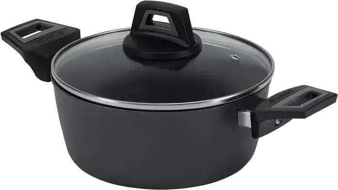 Polaris Graphit-20C Casserole Pot with Glass Lid, 2.2L, 20cm, Non-Stick Silver Protect Aluminium, Black