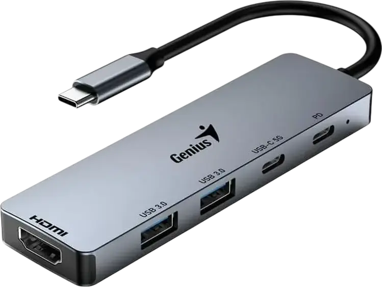 USB-C Hub 5-in-1: 100W PD x1, USB-C 3.0 x1, USB-A 3.0 x2, HDMI x1, Genius UH-500, Gray