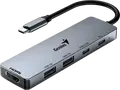 Genius UH-500 5-in-1 USB-C Hub, HDMI 4K@60Hz, USB-C PD 100W Charging, 3x USB 3.0 Ports (1x Type-C, 2x Type-A) 5Gbps Data Transfer, Aluminum Gray