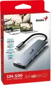 Genius UH-500 5-in-1 USB-C Hub, HDMI 4K@60Hz, USB-C PD 100W Charging, 3x USB 3.0 Ports (1x Type-C, 2x Type-A) 5Gbps Data Transfer, Aluminum Gray