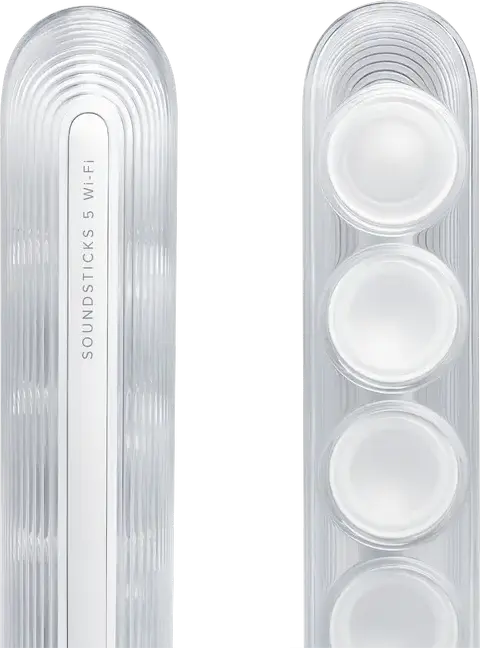 Harman Kardon SoundSticks 5 Wi-Fi 2.1 Channel Speaker System, Transparent Design, 5.25" Subwoofer, Bluetooth 6.0, AuraCast, White