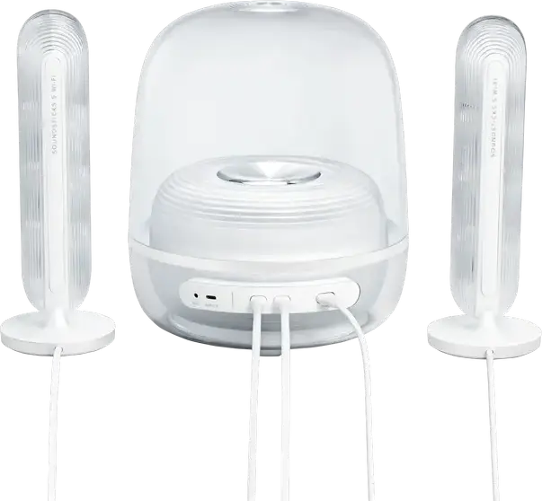 Harman Kardon SoundSticks 5 Wi-Fi 2.1 Channel Speaker System, Transparent Design, 5.25" Subwoofer, Bluetooth 6.0, AuraCast, White