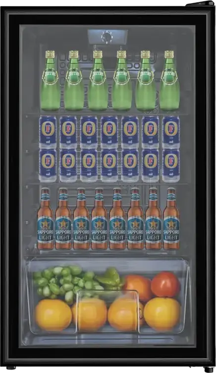 STARCREST SBC-9202BK Single Door Refrigerated Display Case, 93L Capacity, Glass Door, 3 Tempered Glass Shelves, LED Lighting, Black, 83.2x47x47 cm