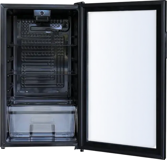 STARCREST SBC-9202BK Single Door Refrigerated Display Case, 93L Capacity, Glass Door, 3 Tempered Glass Shelves, LED Lighting, Black, 83.2x47x47 cm