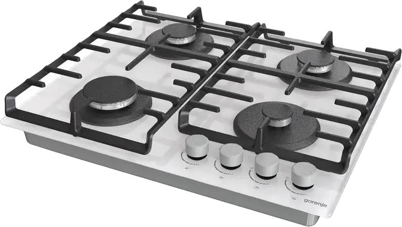 Gorenje GT 642 AXW Simplicity Built-in Gas Hob, 4 Burners, White Tempered Glass, Cast Iron ProGrids, Electric Ignition, Gas Control, 60 cm