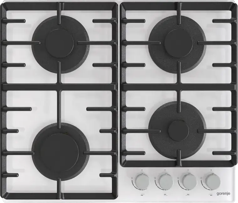 Gorenje GT 642 AXW Simplicity Built-in Gas Hob, 4 Burners, White Tempered Glass, Cast Iron ProGrids, Electric Ignition, Gas Control, 60 cm
