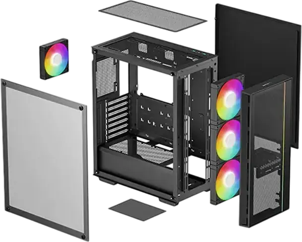 Deepcool MATREXX 55 MESH V4 Midi-Tower PC Case, Black, Tempered Glass, 4x ARGB PWM Fans, ATX/Micro-ATX/Mini-ITX, Mesh Front Panel, R-MATREXX55-BKAGA4-G-4