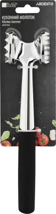 Ciocan de carne Ardesto AR2019SA Black Mars, tenderizor bucatarie cu cap din aliaj de zinc si maner de plastic, 22.5 cm, sigur la masina de spalat vase, negru