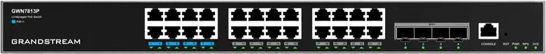 Grandstream GWN7813P Enterprise Layer 3 Managed PoE Switch, 24-Port Gigabit Ethernet, 4x 10G SFP+ Uplinks, 360W PoE Budget, 802.3af/at/bt, Rack-Mount