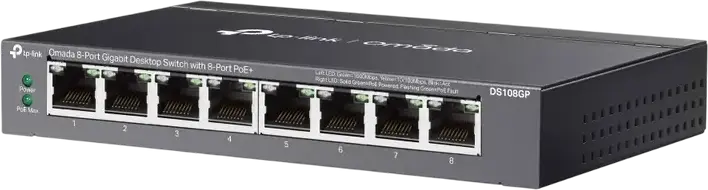 Switch Desktop Neadministrat TP-Link DS108GP Omada, 8 Porturi Gigabit 10/100/1000 Mbps PoE+ 802.3af/at, Buget Total 65W, Carcasă Metalică, Plug and Play