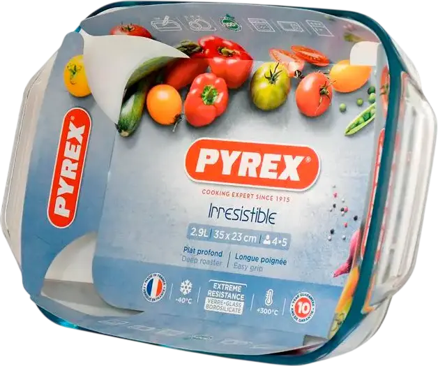 Прямоугольная глубокая форма для запекания Pyrex 408B000 Irresistible, боросиликатное стекло, 2.9 л, 35x23x6.5 см, подходит для духовки и морозильника