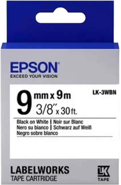 Картридж ленты Epson LK-3WBN LabelWorks, 9мм x 9м, черный текст на белом фоне, влаго- и термостойкий, для LW-1000P LW-400 LW-600P LW-K400 LW-Z900