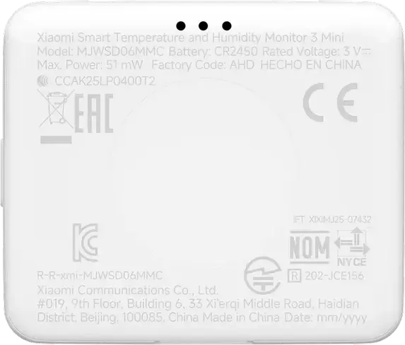 Xiaomi Smart Temperature and Humidity Monitor 3 Mini MJWSD06MMC, Bluetooth 5.0, LCD Display with Status Emoji, ABS Plastic, Desktop or Wall Mount, White