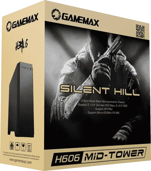 Gamemax Silent Hill H606 Carcasă Midi-Tower, Micro-ATX, Mini-ITX, Panouri Laterale cu Izolare Fonică, Șasiu Oțel Negru, Ventilator Rear 120mm, VGA 345mm