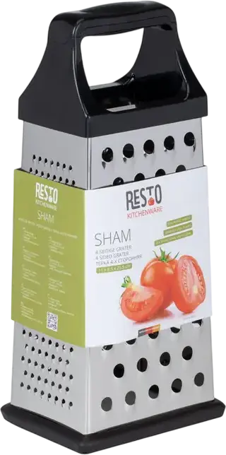 Rastelator RESTO 95410 SHAM cu 4 Laturi din Otel Inoxidabil, Maner Ergonomic din Silicon, Rezistent la Coroziune, Gri
