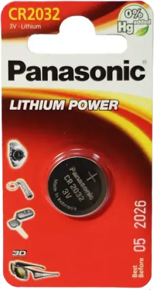 Baterie Panasonic CR2032 3V Litiu dioxid de mangan, tip buton, 20mm x 3.2mm, Capacitate 0.225Ah, Conformitate RoHS, fara mercur