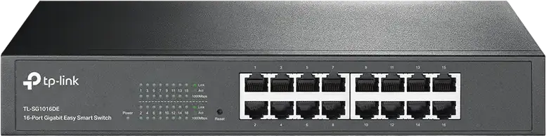TP-Link TL-SG1016DE 16-Port Gigabit Easy Smart Switch, L2 Management, VLAN, QoS, Green Ethernet, Rack-mountable Metal Housing, Black
