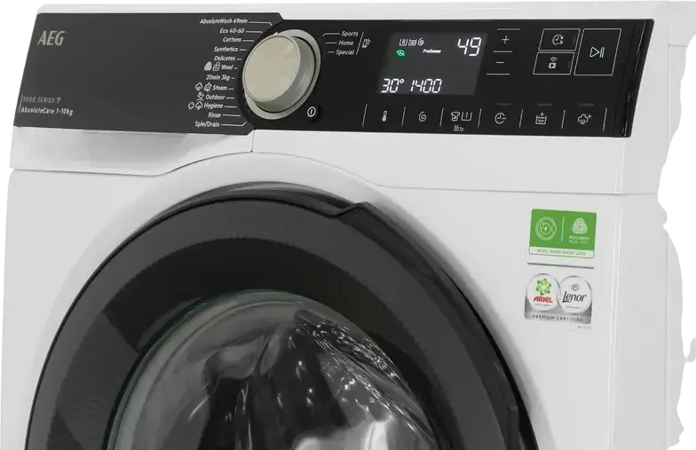 AEG LFR95146SUE 9000 Series AbsoluteCare Front-Load Washing Machine, 10kg, 1400rpm, Energy Class A, ProSteam, SoftWater, Wi-Fi, White/Black