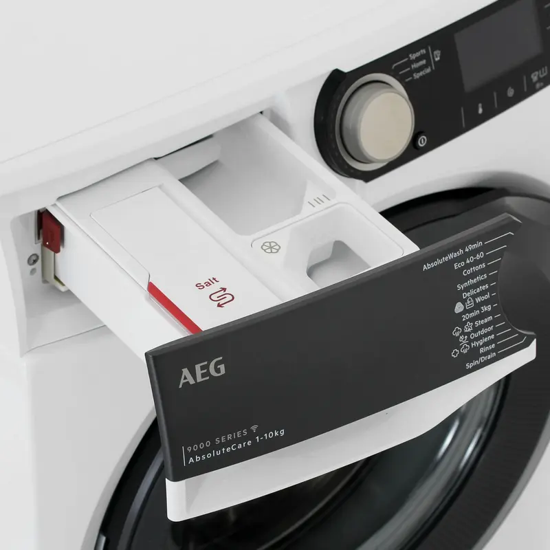 AEG LFR95146SUE 9000 Series AbsoluteCare Front-Load Washing Machine, 10kg, 1400rpm, Energy Class A, ProSteam, SoftWater, Wi-Fi, White/Black