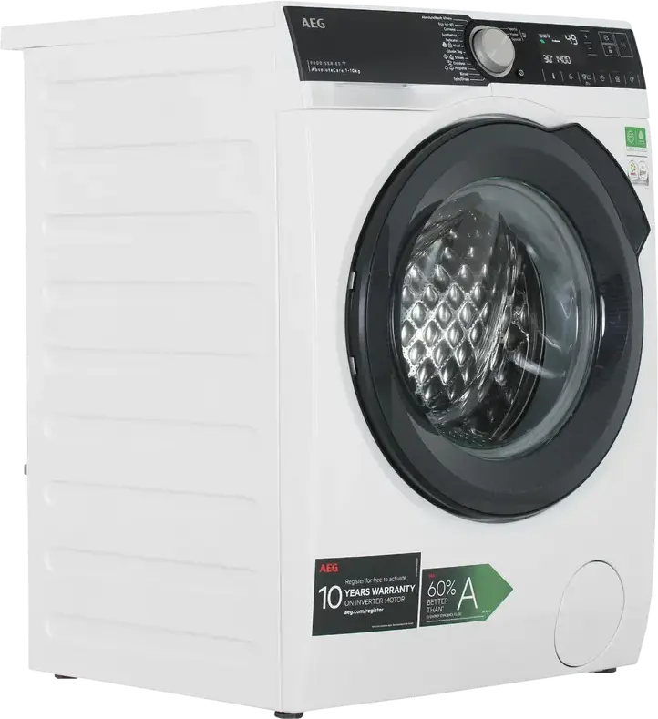 AEG LFR95146SUE 9000 Series AbsoluteCare Front-Load Washing Machine, 10kg, 1400rpm, Energy Class A, ProSteam, SoftWater, Wi-Fi, White/Black