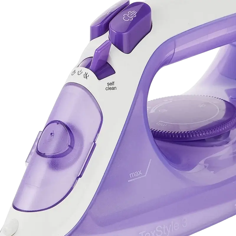 Утюг с паровым ударом Braun TexStyle 3 SI3042VI, 2300 Вт, керамическая подошва FreeGlide 3D, пар 45 г/мин, паровой удар 160 г/мин, система антинакипь, фиолетовый