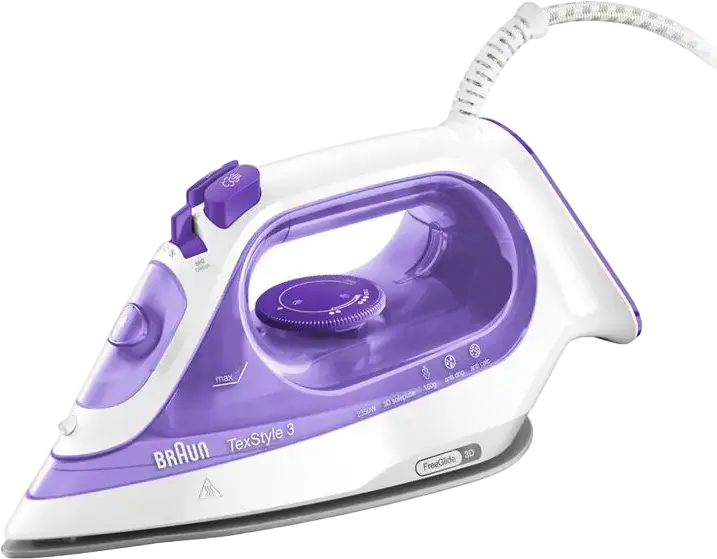 Утюг с паровым ударом Braun TexStyle 3 SI3042VI, 2300 Вт, керамическая подошва FreeGlide 3D, пар 45 г/мин, паровой удар 160 г/мин, система антинакипь, фиолетовый