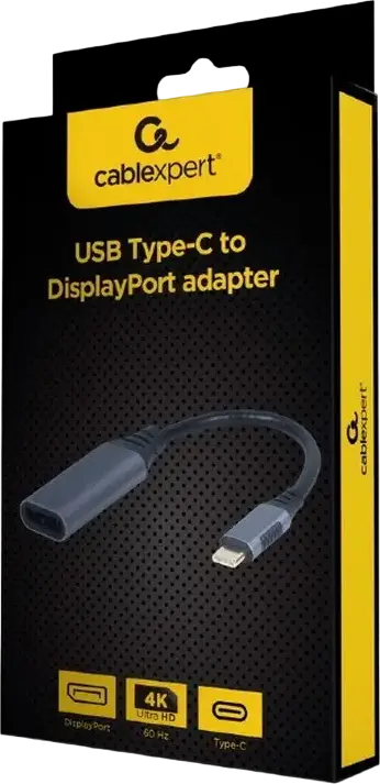 Adaptor Cablexpert A-USB3C-DPF-01 USB Type-C la DisplayPort 1.2, Rezolutie 4K UHD 3840x2160 @ 60Hz, Suport Audio si Video, Gri, 0.15m
