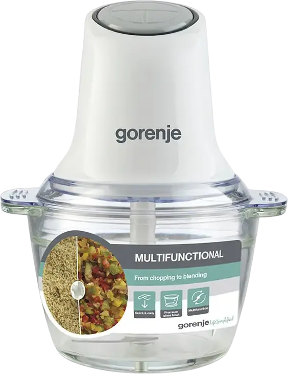 Toimator electric de legume Gorenje S501GW, Putere 500W, Bol de sticla 1L, Lame din otel inoxidabil, Functie Pulse, Alb