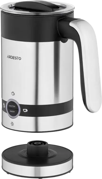 Ardesto MBC-D450 Milk Frother and Heater, 450W, 200ml Stainless Steel Tank, 4 Modes for Hot/Cold Foam, LED Indicator, Automatic Shutdown, Silver/Black