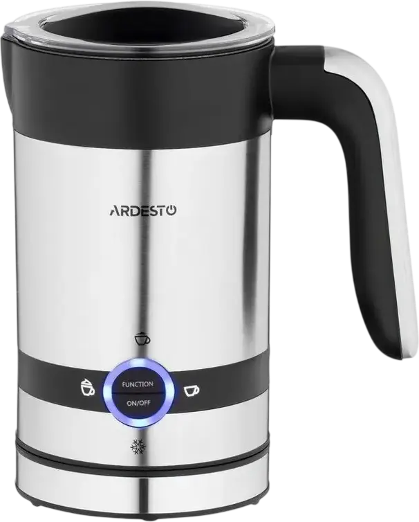 Ardesto MBC-D450 Milk Frother and Heater, 450W, 200ml Stainless Steel Tank, 4 Modes for Hot/Cold Foam, LED Indicator, Automatic Shutdown, Silver/Black