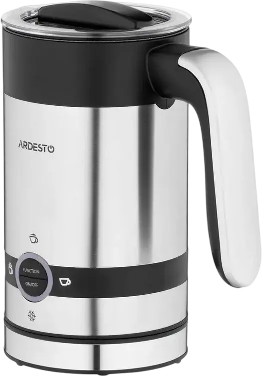 Ardesto MBC-D450 Milk Frother and Heater, 450W, 200ml Stainless Steel Tank, 4 Modes for Hot/Cold Foam, LED Indicator, Automatic Shutdown, Silver/Black